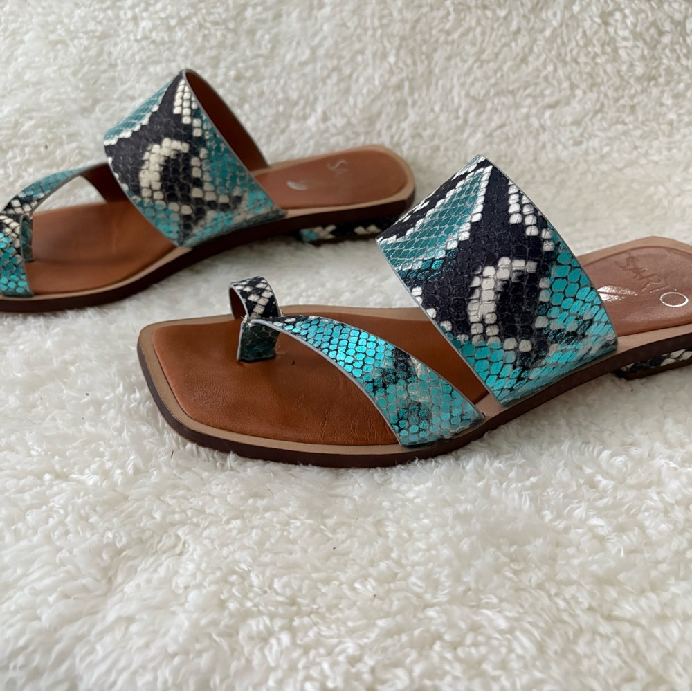 Franco Sarto Turquoise and Black Snake Print Sandals - Picture 5 of 8